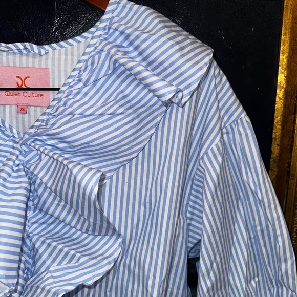 Quiet Culture Lady Bird Cotton Blue Striped Ruffled Puff Sleeve Pajama Top XS - Picture 5 of 8